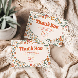 Cartão De Agradecimento Groovy Floral Vintage Retro Wedding