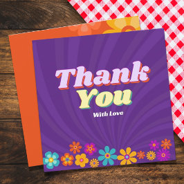 Cartão De Agradecimento Groovy One Colorful Retro Floral Birthday