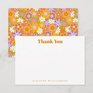 Cartão De Agradecimento Groovy Vintage Laranja Floral Banho Personalizado 