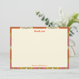 Cartão De Agradecimento Groovy Vintage Orange Floral Bridal Shower Name