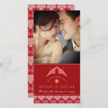 Gruas De Papel Vermelho E Foto De Casamento Asiáti