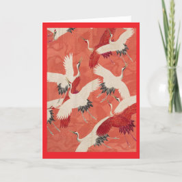 Cartão De Agradecimento Gruas Voadoras Red Kimono Douradas Personalizáveis