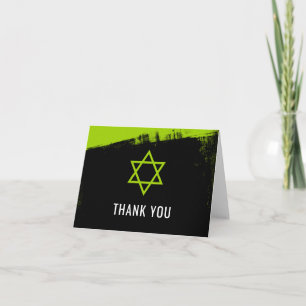 Cartão De Agradecimento Grunge Lime Green Black Bar Mitzvah Thank You