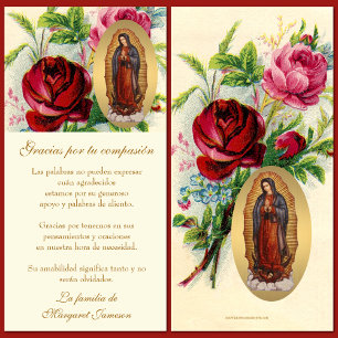 Cartão De Agradecimento Guadalupe Virgem Funeral Mary Condolence Espanhola