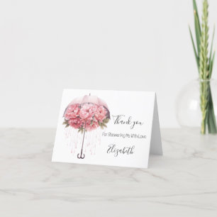 Cartão De Agradecimento Guarda-chuva Floral Rosa Chá de Bebê Chá de Noiva