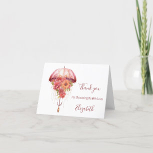 Cartão De Agradecimento Guarda-chuva Floral Rosa Chá de Bebê Revelação 