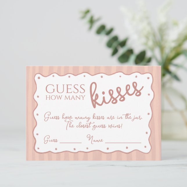 Cartão De Agradecimento Guess How Many Kisses Game Blush Pink Striped Card (Em pé/Frente)