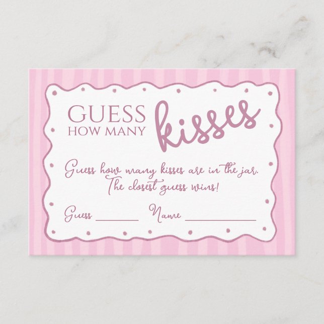 Cartão De Agradecimento Guess How Many Kisses Game Pink Striped Card (Frente)