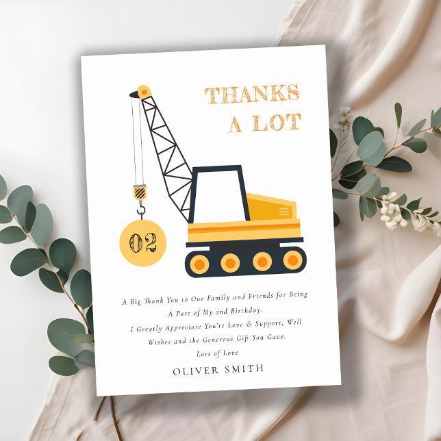 Cartão De Agradecimento Guindaste de Construção Bonito Veículo Aniversário (Criador carregado)