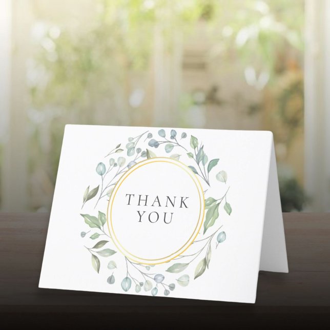 Cartão De Agradecimento Guirlanda de Louro Falso Elegante Folheado a Ouro (Laurel Garland Floral Elegant Faux Gold Foil Thank You Card)