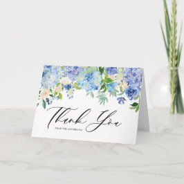 Cartão De Agradecimento Guirlanda Floral de Hortênsia Azul Aquarela Casame