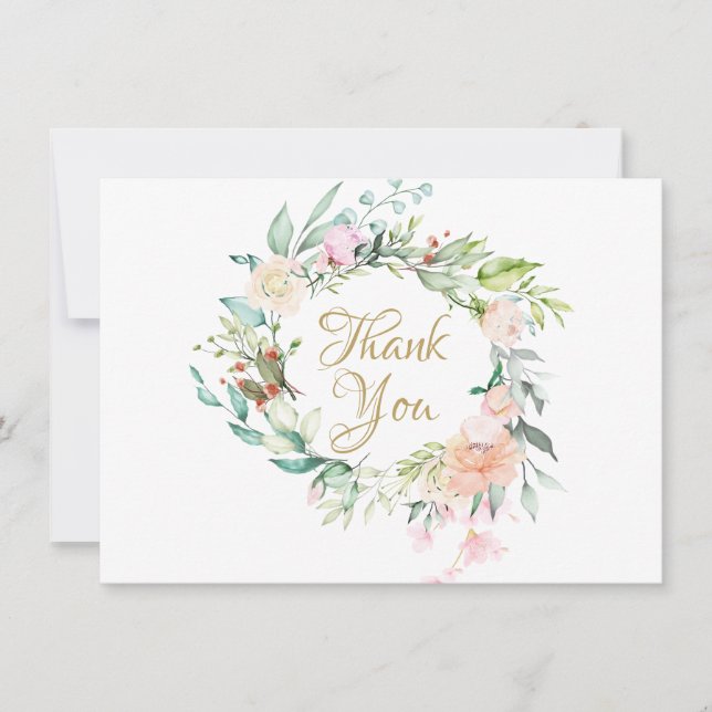 Cartão De Agradecimento Guirlanda Floral de Rosas Campestres Obrigada (Frente)