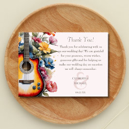 Cartão De Agradecimento Guitar Wildflower E Comercial Musical Casamento