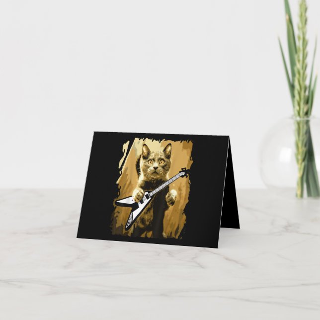 Cartão De Agradecimento Guitarista de Metal Pesado Jogando Gato-Roqueiro (Frente)