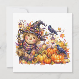 Cartão De Agradecimento Halloween Assustador, Espantalho Curioso, Colheita