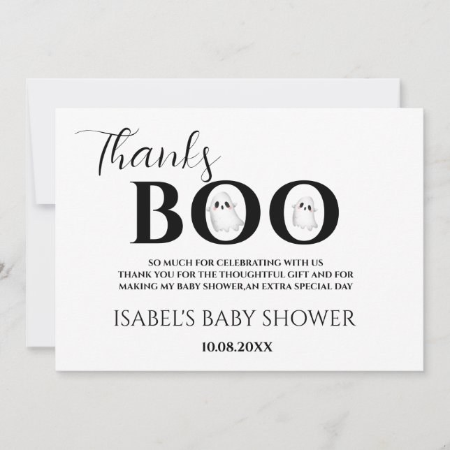 Cartão De Agradecimento Halloween Baby Shower A Little Boo Thank You Card (Frente)