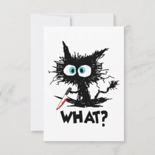 Cartão De Agradecimento Halloween O Que- Gato Negro Engraçado com Faca Lon