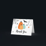 Cartão De Agradecimento Halloween Spooky Birthday Blue Pumpkins<br><div class="desc">Festa de aniversário de Halloween,  obrigado cartas. Vamos fica assustado! Besta de aniversário convidada com abóboras e estrelas e aranhas turquesas.</div>