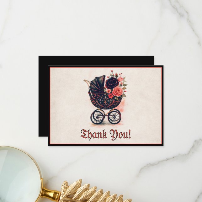 Cartão De Agradecimento Halloween Vintage Stroller Baby Shower (Frente/Verso In Situ)