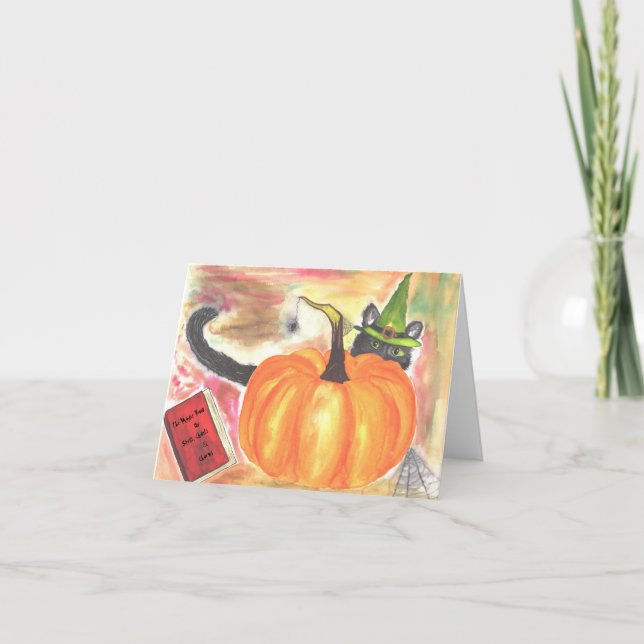Cartão De Agradecimento Halloween Witch Cat (Frente)