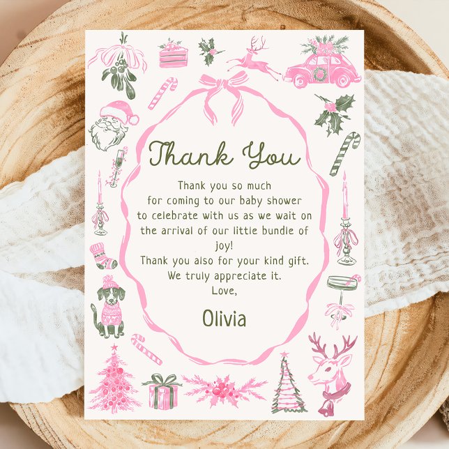 Cartão De Agradecimento Hand Drawn Christmas Baby Shower Thank You Card (Criador carregado)