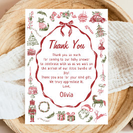 Cartão De Agradecimento Hand Drawn Christmas Baby Shower Thank You Card