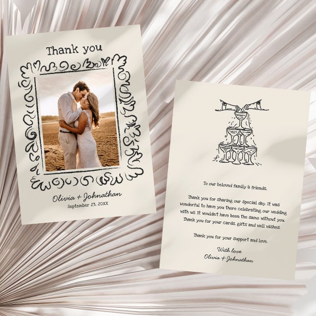 Cartão De Agradecimento Hand Drawn Doodles Wedding (Criador carregado)