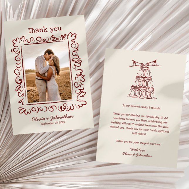 Cartão De Agradecimento Hand Drawn Doodles Wedding (Criador carregado)