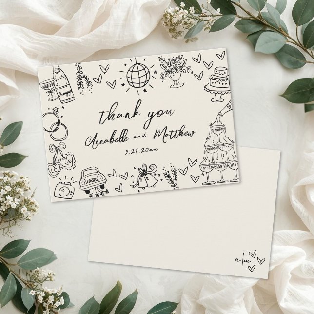 Cartão De Agradecimento Hand Drawn Vintage Wedding (Hand Drawn Vintage Wedding Thank You Card
)
