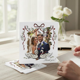Cartão De Agradecimento Hand Drawn  Whimsical Swans Photo Card Thank You