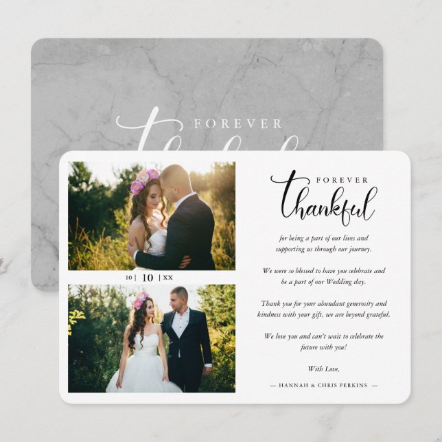 Cartão De Agradecimento Hand Lettered Chic 2 Photos Bride & Groom Collage (Frente/Verso)