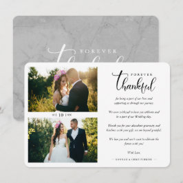 Cartão De Agradecimento Hand Lettered Chic 2 Photos Bride & Groom Collage