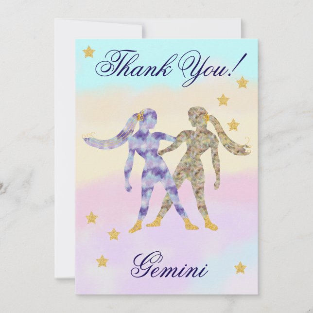 Cartão De Agradecimento Hand-Painted Gemini Birthday Thank You (Frente)