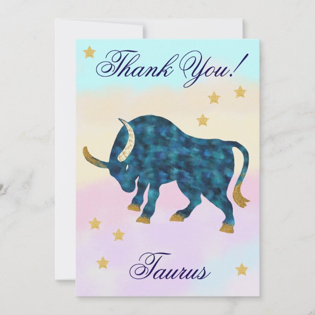 Cartão De Agradecimento Hand-Painted Taurus Birthday Thank You (Frente)
