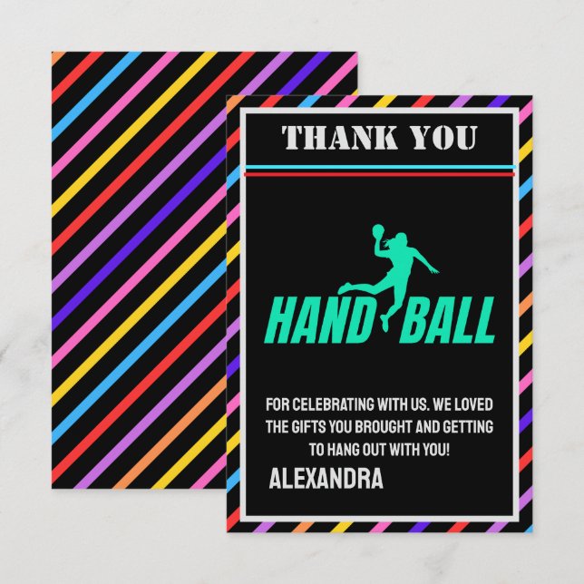 Cartão De Agradecimento Handball Birthday Party, Handball Girl Player  (Frente/Verso)