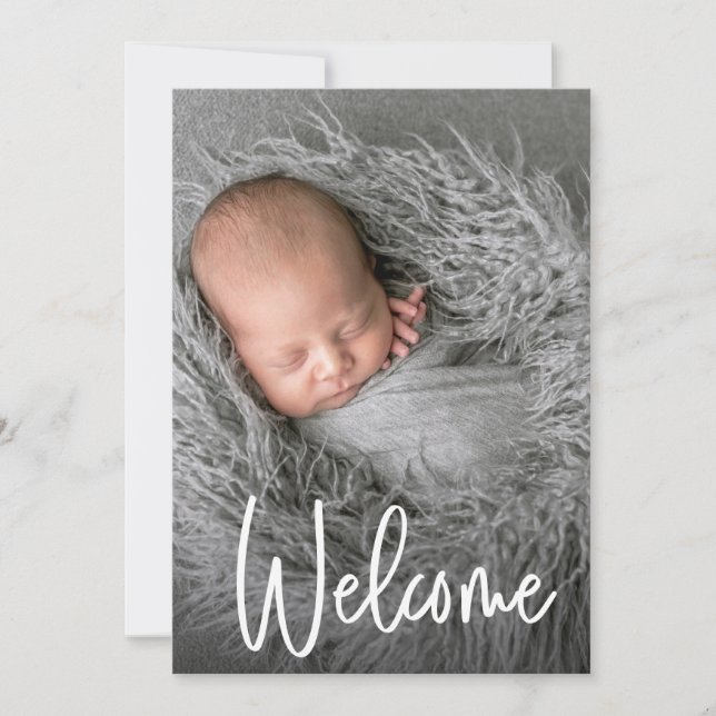 Cartão De Agradecimento Handlettering Welcome Photo Trendy Script Baby (Frente)