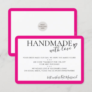 Cartão De Agradecimento HANDMAED WITH LOVE (MANUAL COM AMOR), insira o mod