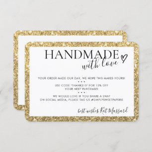 Cartão De Agradecimento HANDMAW WITH AMVE CHic faux gold glitter moderno