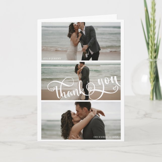Cartão De Agradecimento Handwriting with Heart Elegant Photo Thank You  (Frente)