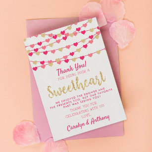 Cartão De Agradecimento Hanging Love Hearts Little Sweetheart Baby Shower