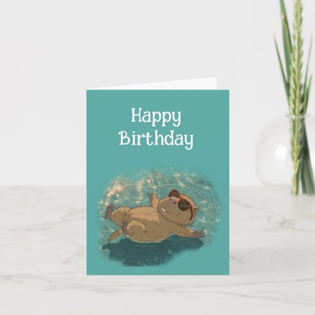 Cartão De Agradecimento Happy Birthday  Fun Capybara Just Chillin  (Frente)