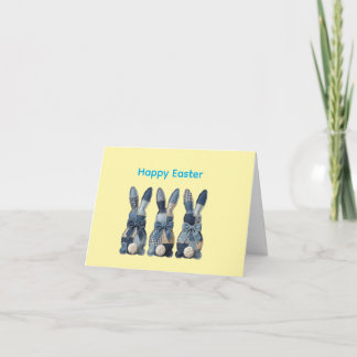 Cartão De Agradecimento Happy Easter card with denim cute bunnies