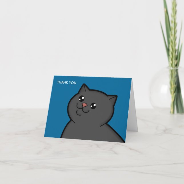 Cartão De Agradecimento Happy Fat Black Cat Thank You Note Cards (Frente)