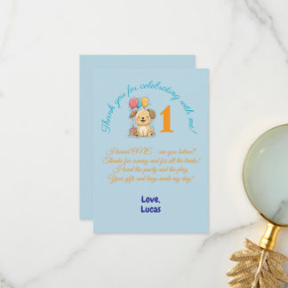Cartão De Agradecimento Happy Puppy, 1st Birthday, Boy, Pawty, Flat