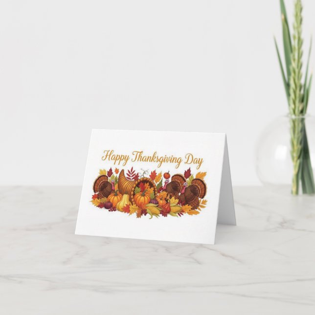 Cartão De Agradecimento Happy Thanksgiving Day — Harvest & Turkey Greeting (Frente)