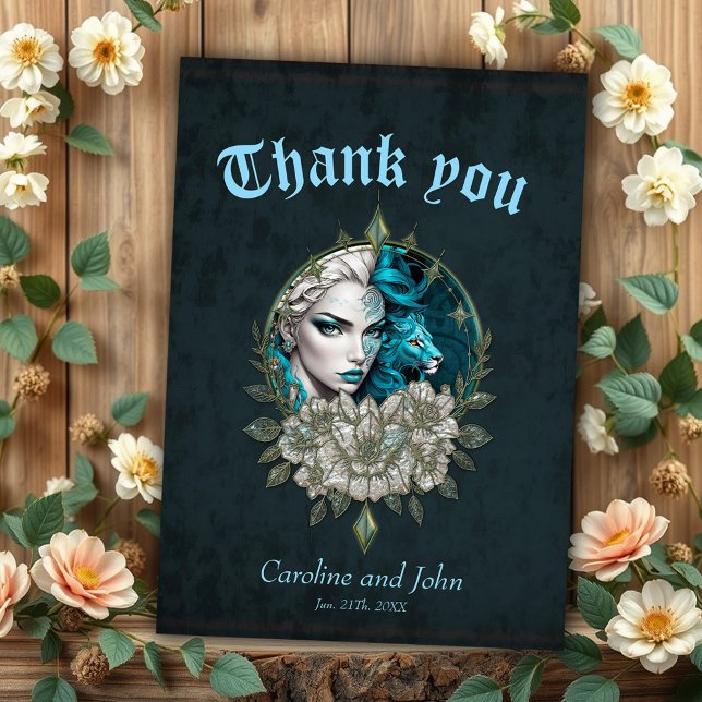 Cartão De Agradecimento Harmonia dos elementos, a mulher com leão. (Criador carregado)