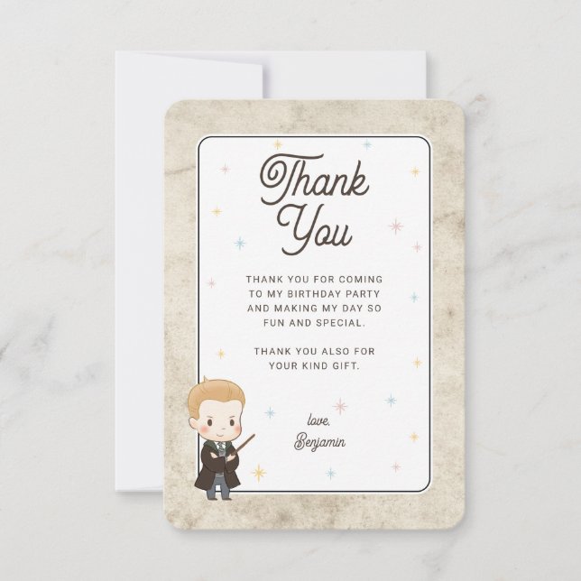 Cartão De Agradecimento Harry Potter Chibi Draco Malfoy Mago Aniversário (Frente)