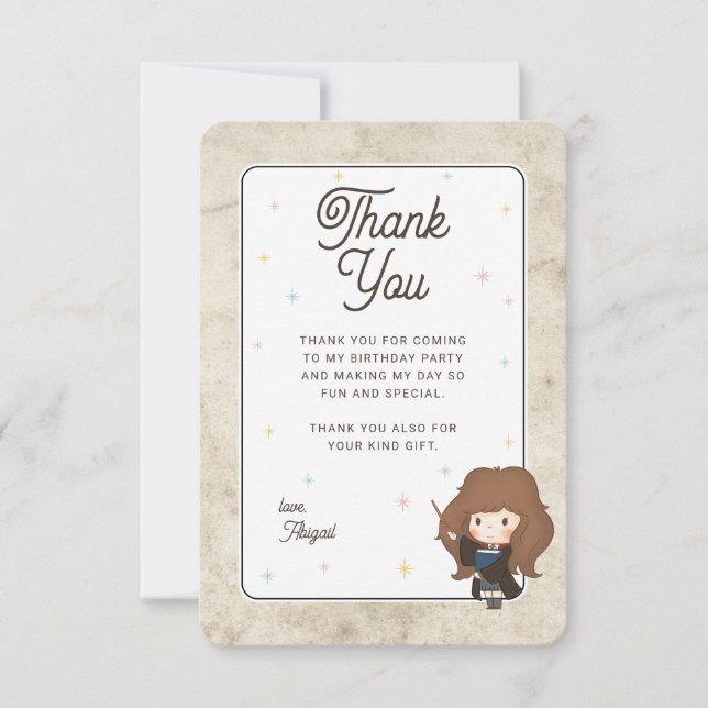 Cartão De Agradecimento Harry Potter Chibi Hermione Mago Aniversário (Frente)