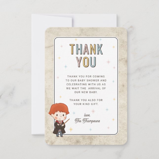 Cartão De Agradecimento Harry Potter Chibi Ron Weasley Mágico Chá de Bebê (Frente)