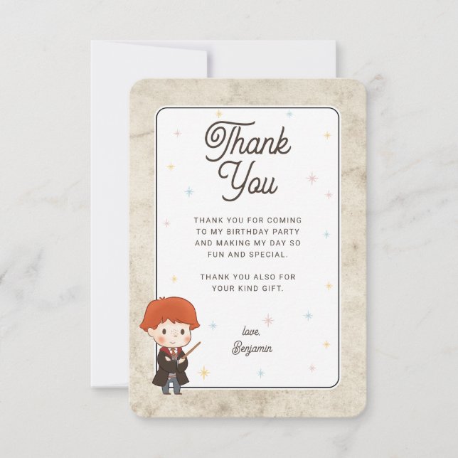 Cartão De Agradecimento Harry Potter Chibi Ron Weasley Mago Aniversário (Frente)